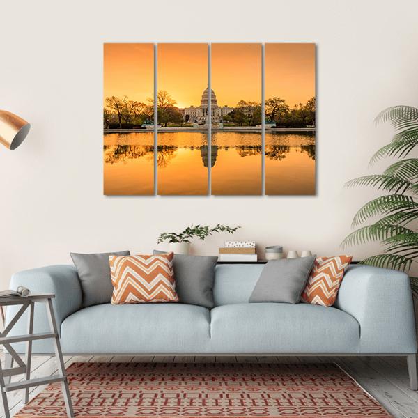 Sunrise Over Capitol Building Canvas Wall Art-4 Horizontal-Gallery Wrap-34" x 24"-Tiaracle