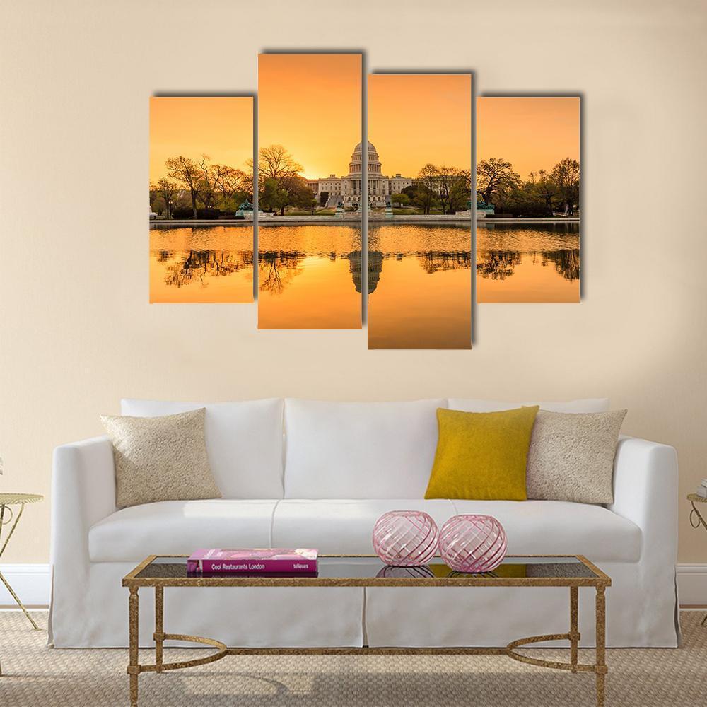 Sunrise Over Capitol Building Canvas Wall Art-4 Pop-Gallery Wrap-50" x 32"-Tiaracle