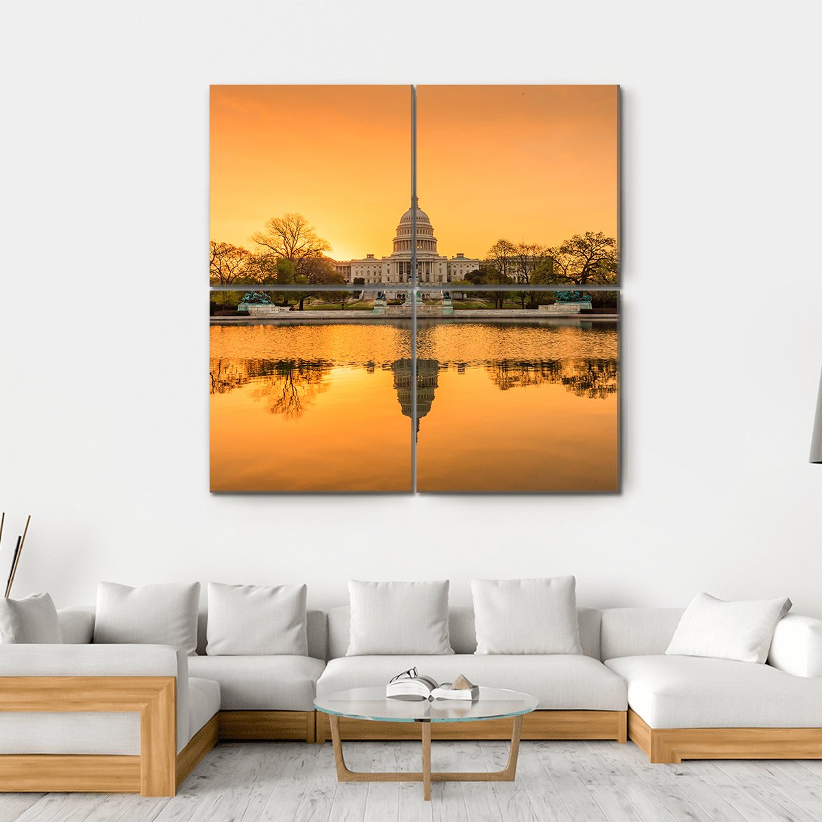 Sunrise Over Capitol Building Canvas Wall Art-4 Square-Gallery Wrap-17" x 17"-Tiaracle