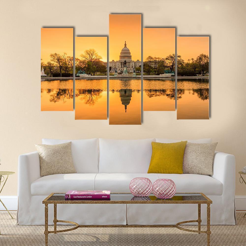 Sunrise Over Capitol Building Canvas Wall Art-5 Pop-Gallery Wrap-47" x 32"-Tiaracle