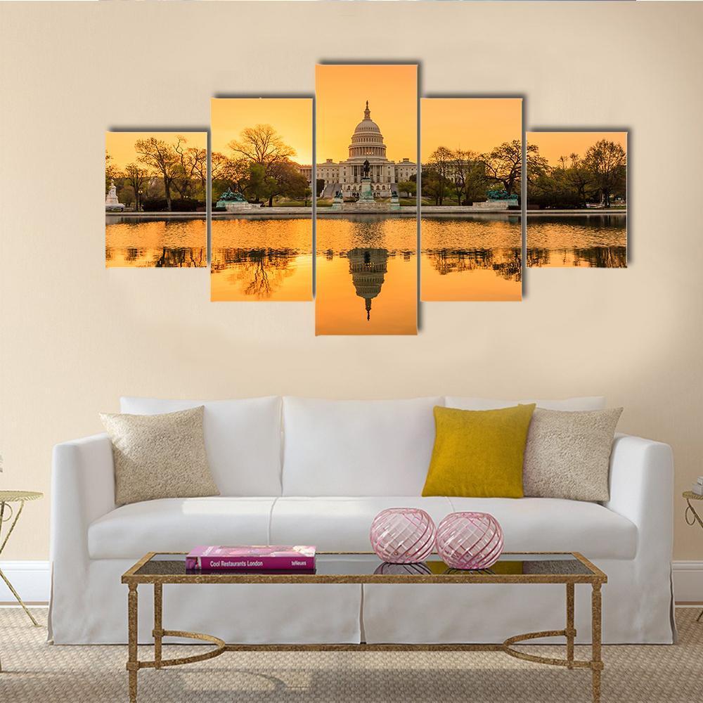 Sunrise Over Capitol Building Canvas Wall Art-5 Star-Gallery Wrap-62" x 32"-Tiaracle