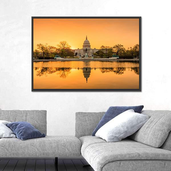 Sunrise Over Capitol Building Panoramic Canvas Wall Art-1 Piece-36" x 12"-Tiaracle