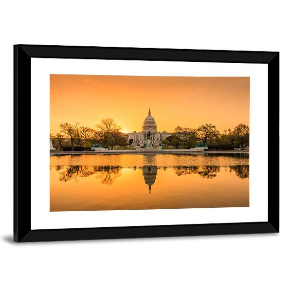 Sunrise Over Capitol Building Panoramic Canvas Wall Art-1 Piece-36" x 12"-Tiaracle