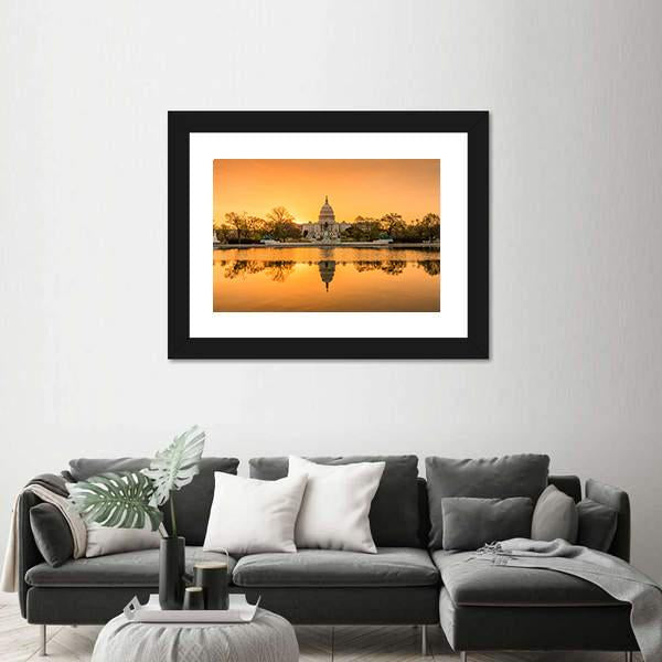Sunrise Over Capitol Building Panoramic Canvas Wall Art-1 Piece-36" x 12"-Tiaracle