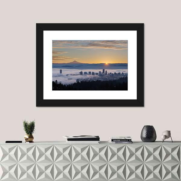Sunrise Over City Of Portland Oregon Canvas Wall Art-1 Piece-Framed Print-20" x 16"-Tiaracle