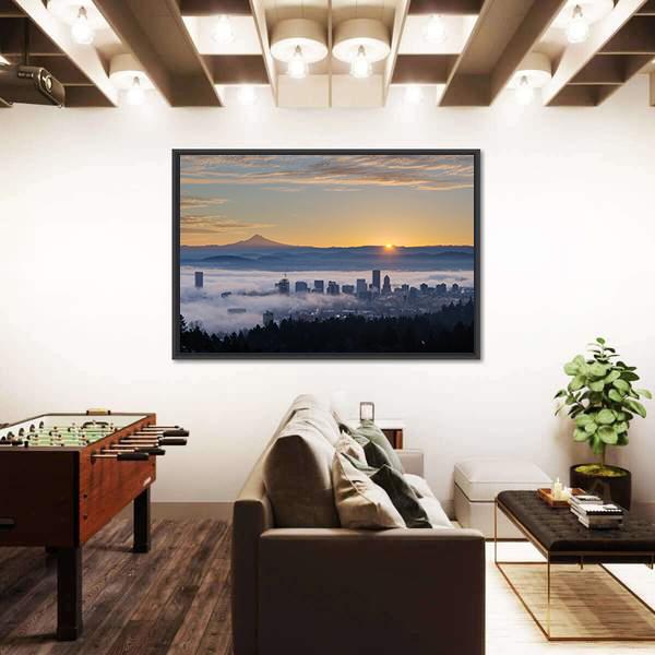 Sunrise Over City Of Portland Oregon Canvas Wall Art-3 Horizontal-Gallery Wrap-25" x 16"-Tiaracle