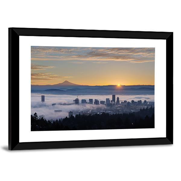 Sunrise Over City Of Portland Oregon Canvas Wall Art-3 Horizontal-Gallery Wrap-25" x 16"-Tiaracle