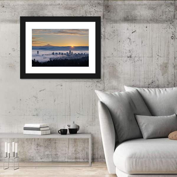 Sunrise Over City Of Portland Oregon Canvas Wall Art-3 Horizontal-Gallery Wrap-25" x 16"-Tiaracle