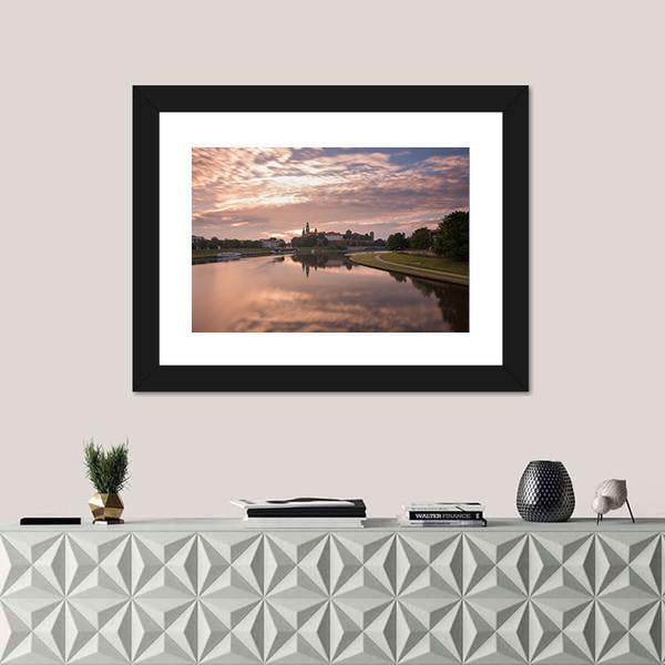 Sunrise Over City View From River Canvas Wall Art-1 Piece-Framed Print-20" x 16"-Tiaracle