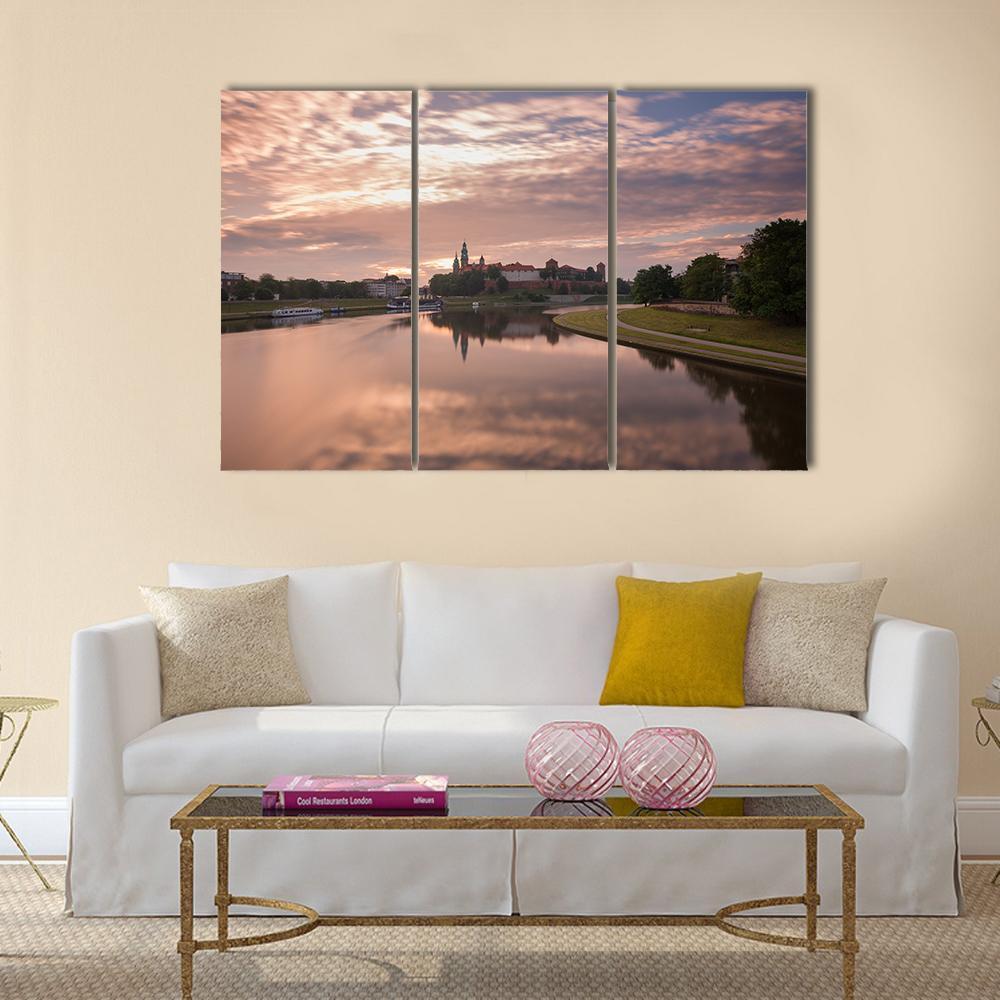Sunrise Over City View From River Canvas Wall Art-3 Horizontal-Gallery Wrap-37" x 24"-Tiaracle