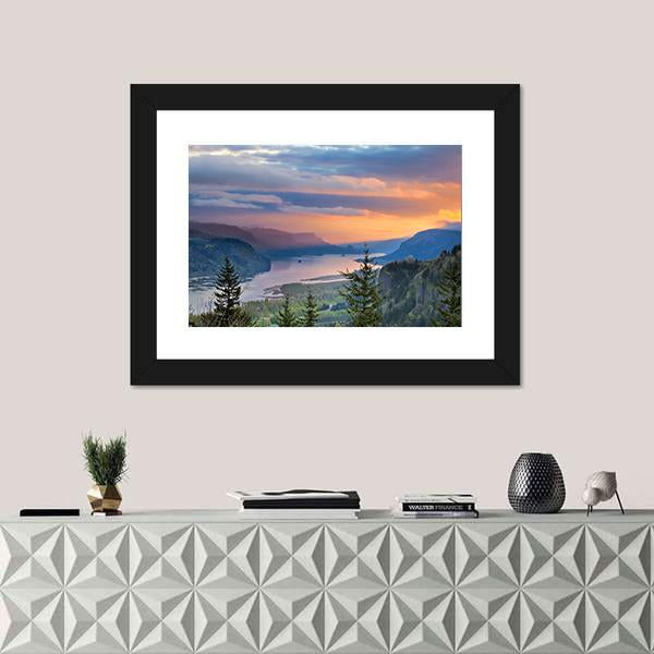 Sunrise Over Columbia River Canvas Wall Art-1 Piece-Framed Print-20" x 16"-Tiaracle