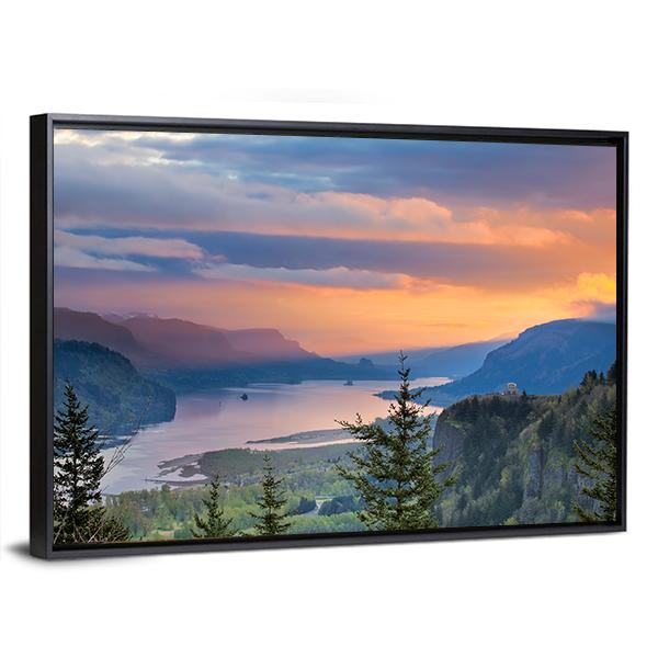 Sunrise Over Columbia River Canvas Wall Art-3 Horizontal-Gallery Wrap-25" x 16"-Tiaracle