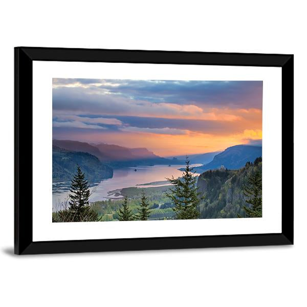 Sunrise Over Columbia River Canvas Wall Art-3 Horizontal-Gallery Wrap-25" x 16"-Tiaracle