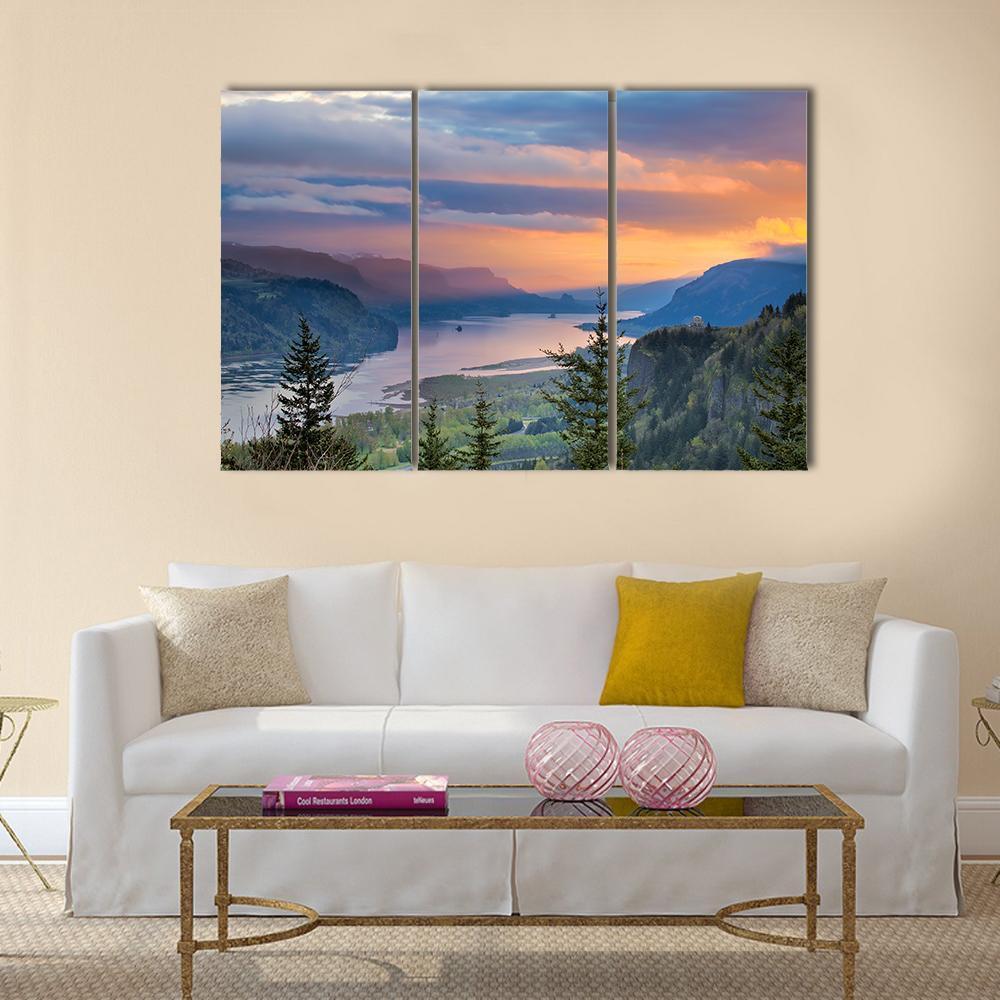Sunrise Over Columbia River Canvas Wall Art-3 Horizontal-Gallery Wrap-37" x 24"-Tiaracle