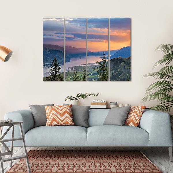 Sunrise Over Columbia River Canvas Wall Art-4 Horizontal-Gallery Wrap-34" x 24"-Tiaracle