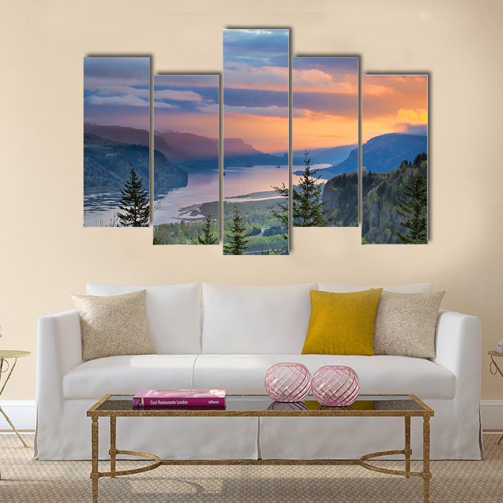 Sunrise Over Columbia River Canvas Wall Art-5 Pop-Gallery Wrap-47" x 32"-Tiaracle