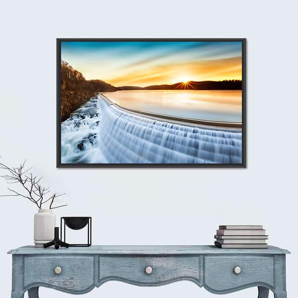 Sunrise Over Croton Dam Canvas Wall Art-1 Piece-Floating Frame-24" x 16"-Tiaracle