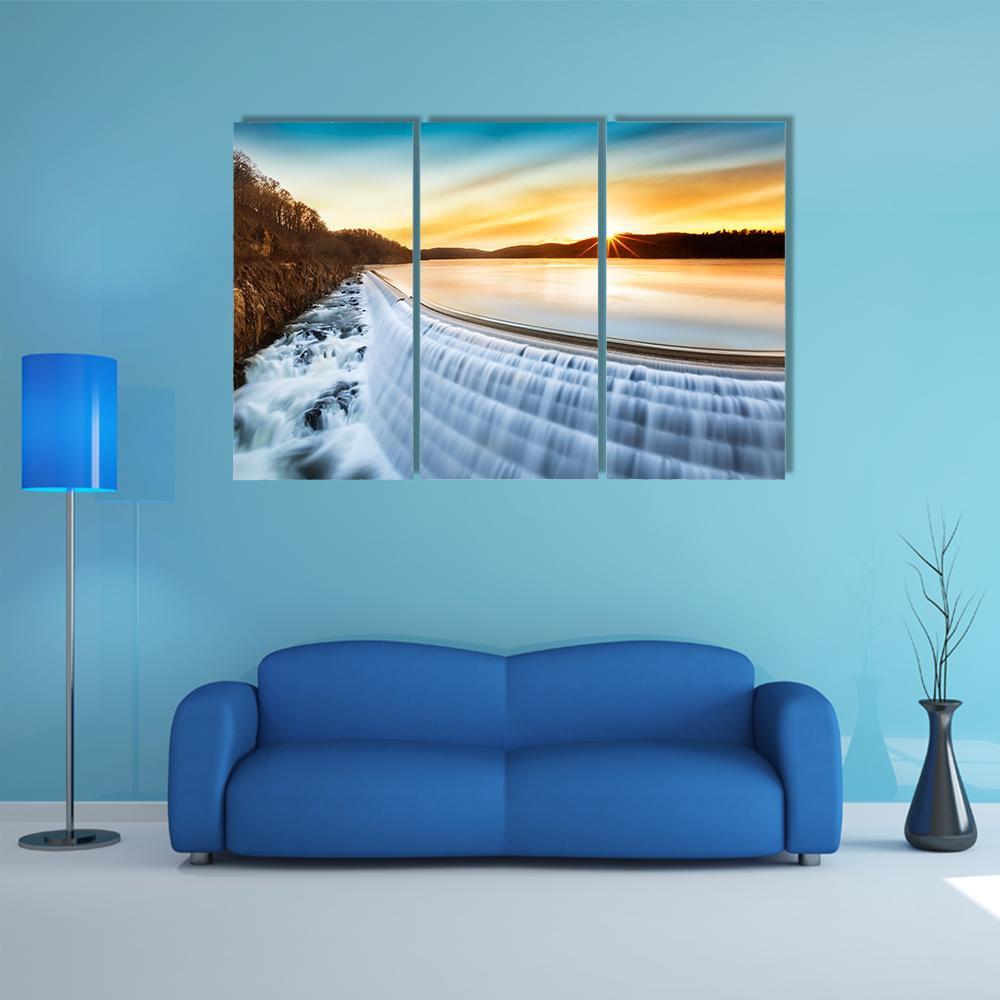 Sunrise Over Croton Dam Canvas Wall Art-3 Horizontal-Gallery Wrap-37" x 24"-Tiaracle