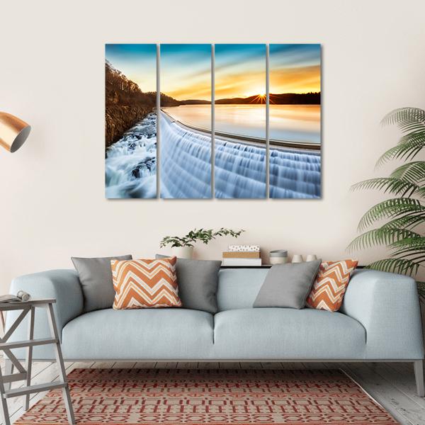 Sunrise Over Croton Dam Canvas Wall Art-4 Horizontal-Gallery Wrap-34" x 24"-Tiaracle