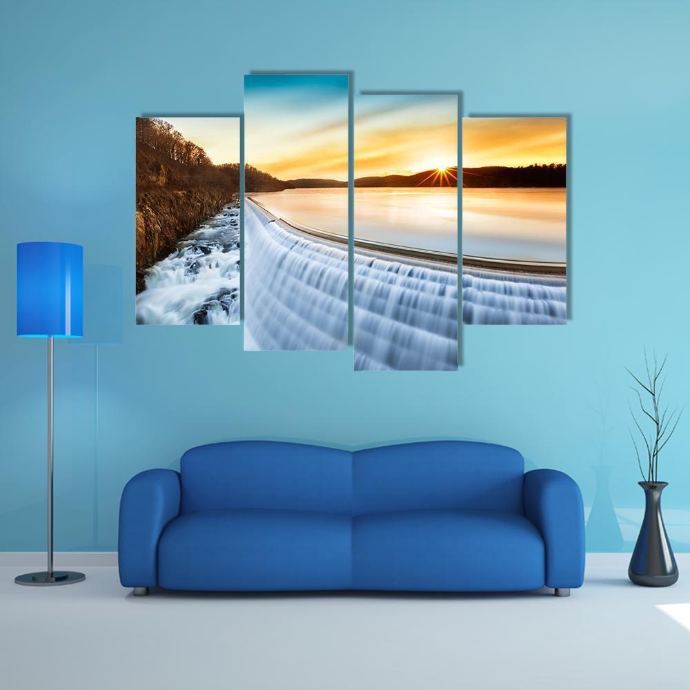 Sunrise Over Croton Dam Canvas Wall Art-4 Pop-Gallery Wrap-50" x 32"-Tiaracle
