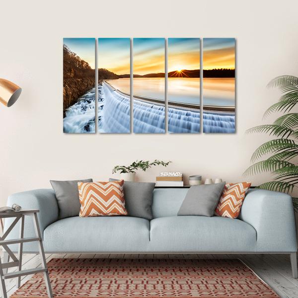 Sunrise Over Croton Dam Canvas Wall Art-5 Horizontal-Gallery Wrap-22" x 12"-Tiaracle