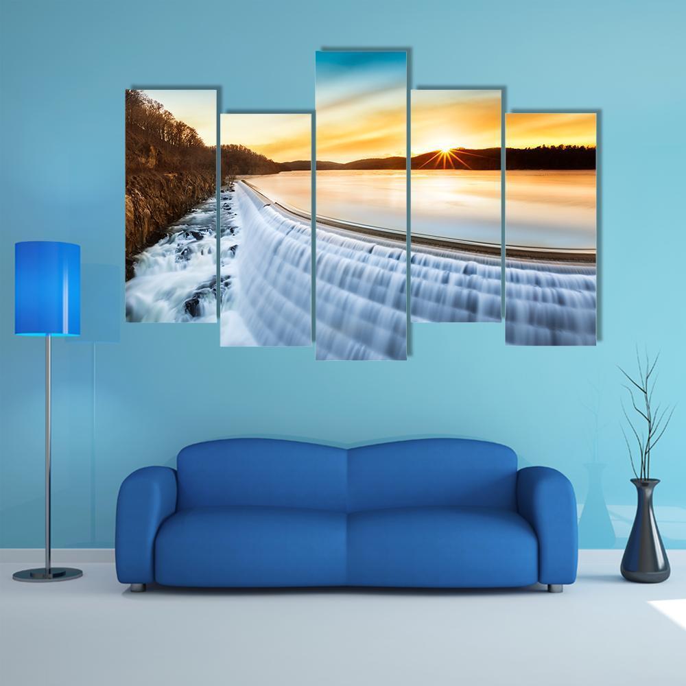 Sunrise Over Croton Dam Canvas Wall Art-5 Pop-Gallery Wrap-47" x 32"-Tiaracle