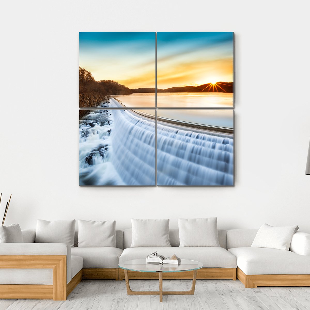 Sunrise Over Croton Dam Canvas Wall Art-5 Horizontal-Gallery Wrap-22" x 12"-Tiaracle