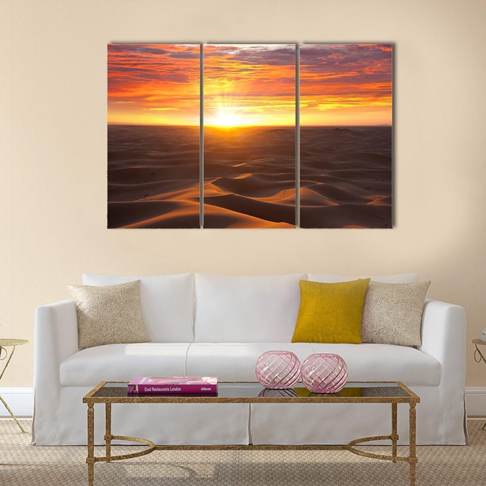 Sunrise Over Desert Canvas Wall Art-3 Horizontal-Gallery Wrap-37" x 24"-Tiaracle