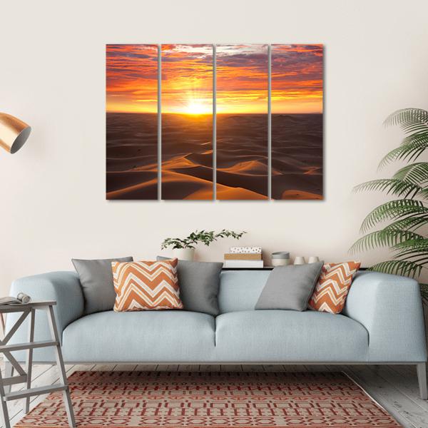 Sunrise Over Desert Canvas Wall Art-4 Horizontal-Gallery Wrap-34" x 24"-Tiaracle