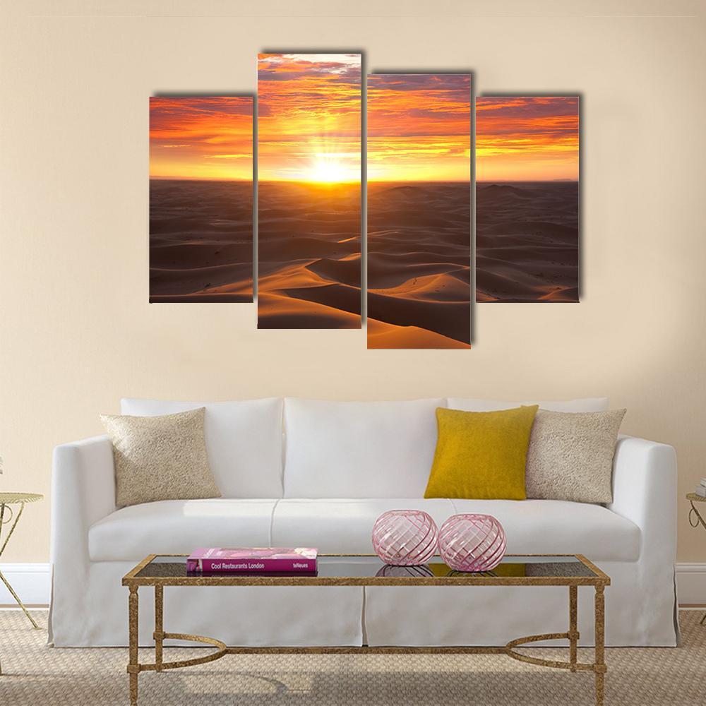 Sunrise Over Desert Canvas Wall Art-4 Pop-Gallery Wrap-50" x 32"-Tiaracle