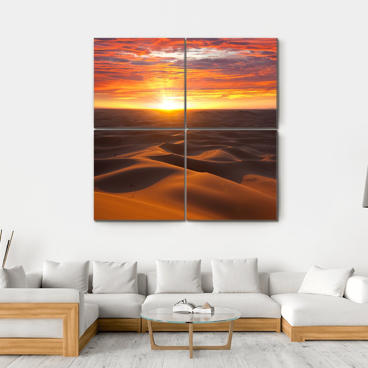 Sunrise Over Desert Canvas Wall Art-4 Square-Gallery Wrap-17" x 17"-Tiaracle