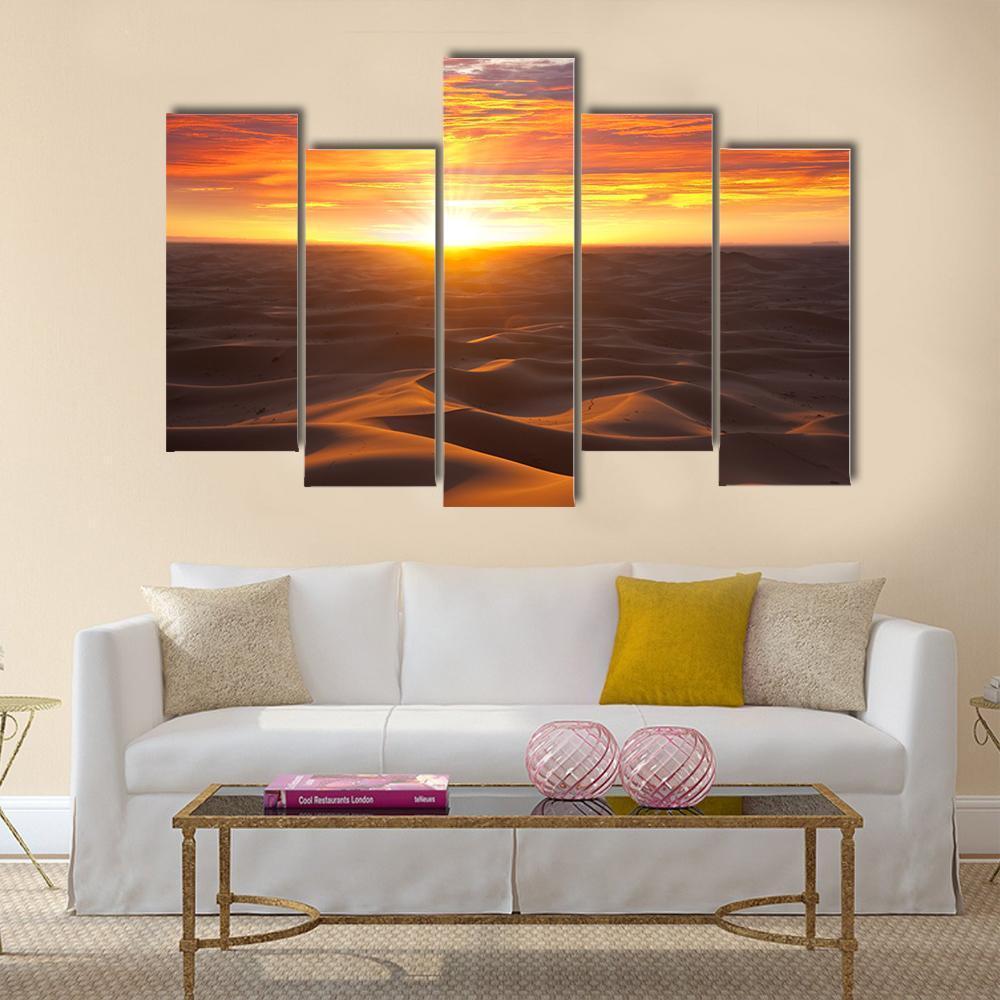 Sunrise Over Desert Canvas Wall Art-5 Pop-Gallery Wrap-47" x 32"-Tiaracle