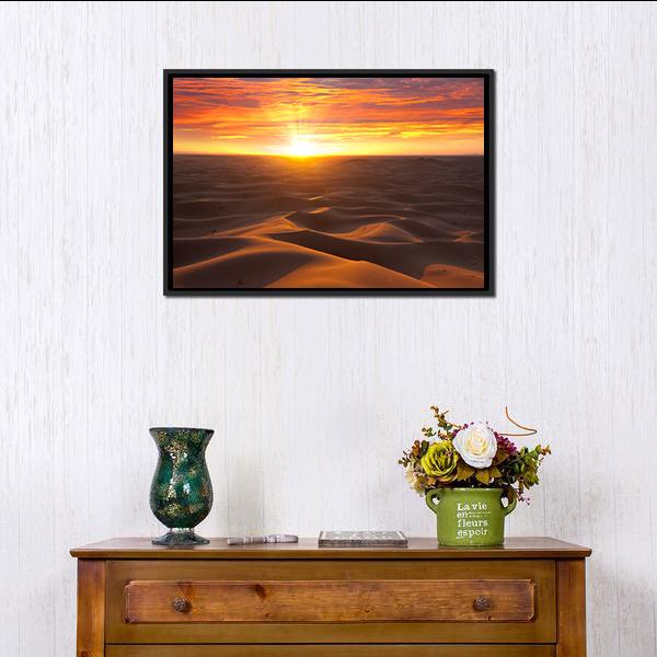 Sunrise Over Desert Canvas Wall Art-1 Piece-Floating Frame-24" x 16"-Tiaracle
