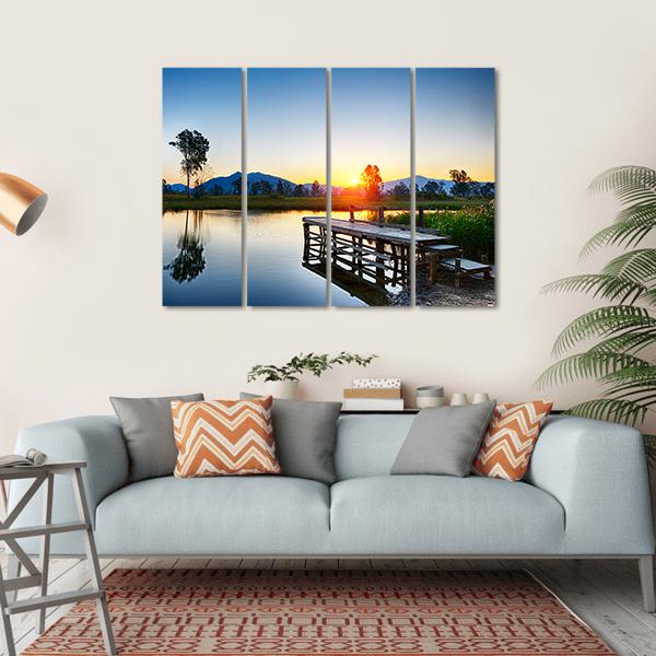 Sunrise Over Fishing Jetty Canvas Wall Art-4 Horizontal-Gallery Wrap-34" x 24"-Tiaracle