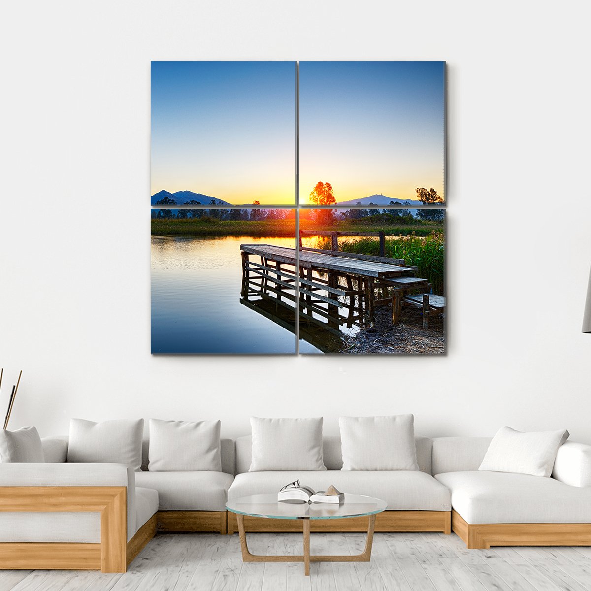 Sunrise Over Fishing Jetty Canvas Wall Art-4 Square-Gallery Wrap-17" x 17"-Tiaracle