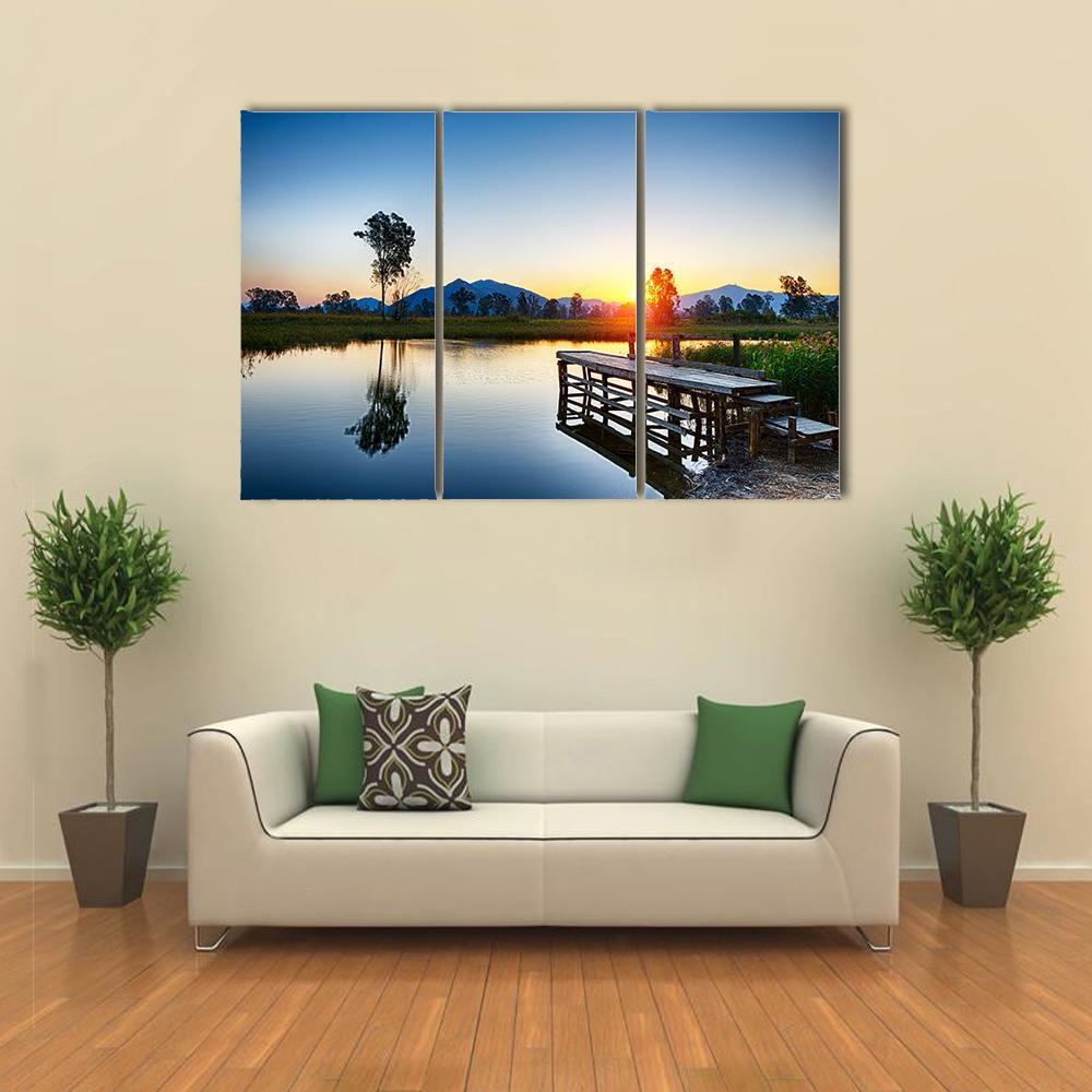 Sunrise Over Fishing Jetty Canvas Wall Art-3 Horizontal-Gallery Wrap-37" x 24"-Tiaracle