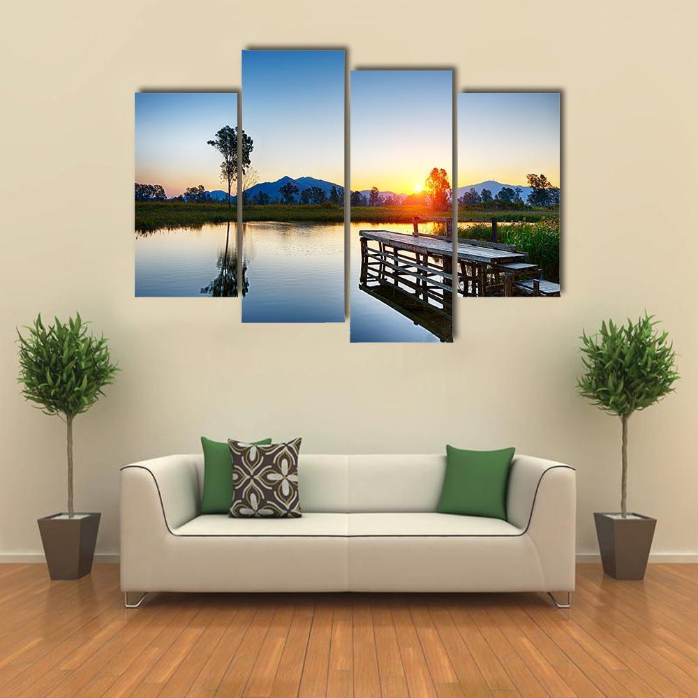 Sunrise Over Fishing Jetty Canvas Wall Art-4 Pop-Gallery Wrap-50" x 32"-Tiaracle