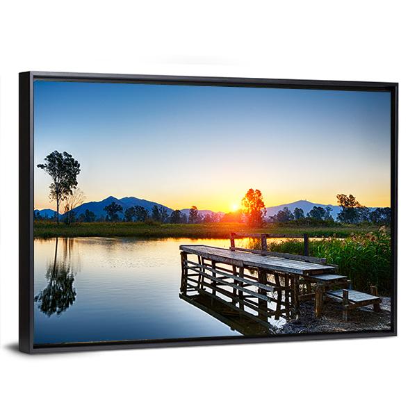 Sunrise Over Fishing Jetty Canvas Wall Art-3 Horizontal-Gallery Wrap-25" x 16"-Tiaracle