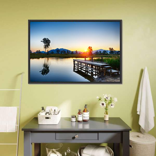 Sunrise Over Fishing Jetty Canvas Wall Art-1 Piece-Floating Frame-24" x 16"-Tiaracle