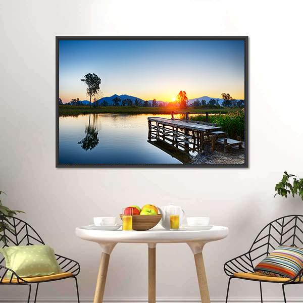Sunrise Over Fishing Jetty Canvas Wall Art-3 Horizontal-Gallery Wrap-25" x 16"-Tiaracle
