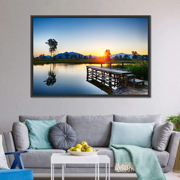 Sunrise Over Fishing Jetty Canvas Wall Art-3 Horizontal-Gallery Wrap-25" x 16"-Tiaracle