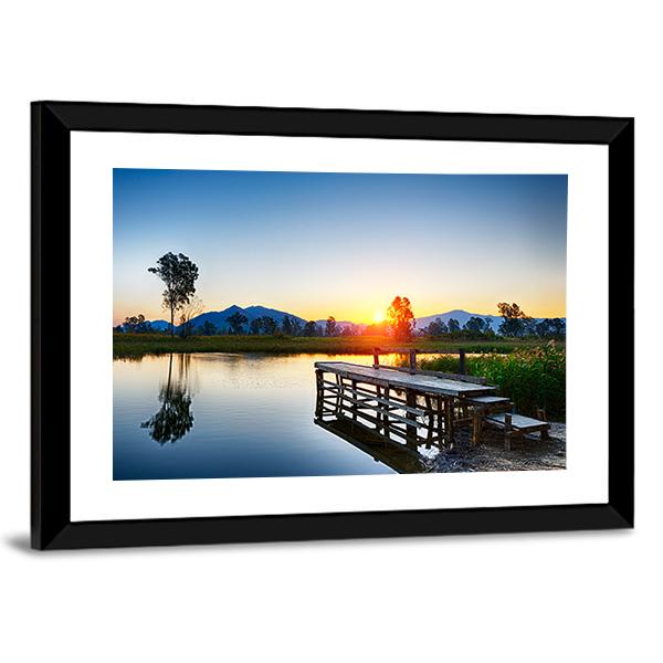 Sunrise Over Fishing Jetty Canvas Wall Art-3 Horizontal-Gallery Wrap-25" x 16"-Tiaracle