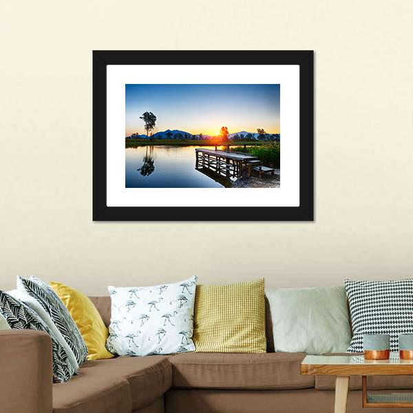 Sunrise Over Fishing Jetty Canvas Wall Art-3 Horizontal-Gallery Wrap-25" x 16"-Tiaracle