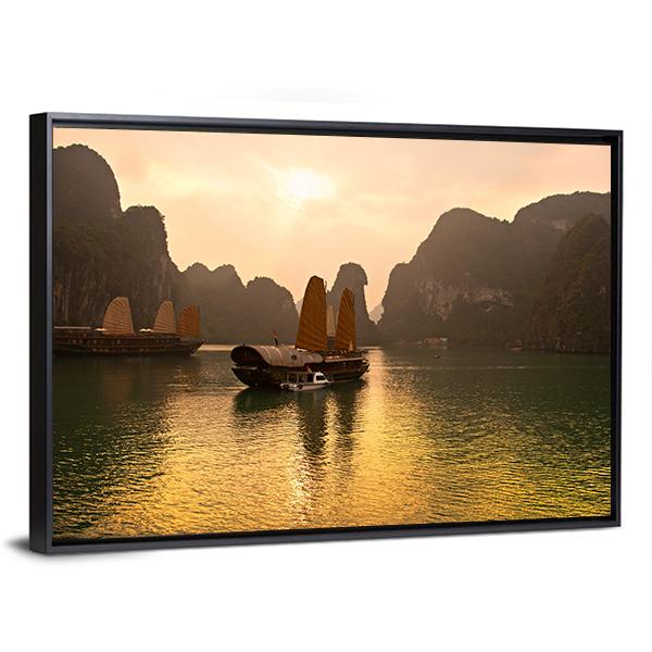 Sunrise Over Halong Bay In Vietnam Canvas Wall Art-5 Horizontal-Gallery Wrap-22" x 12"-Tiaracle