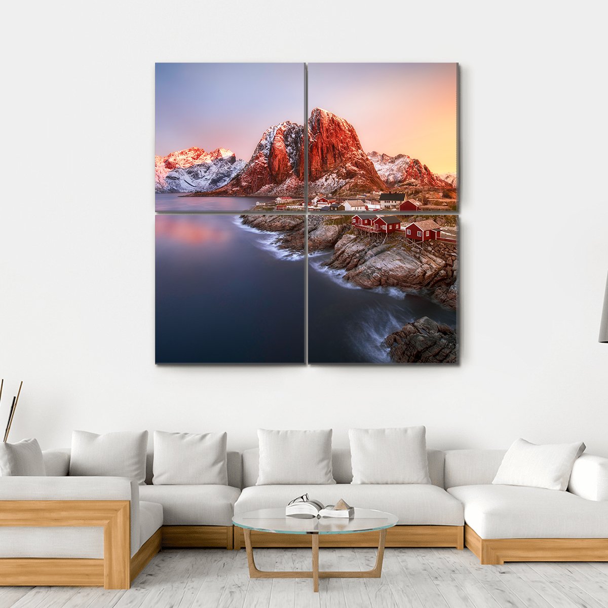 Sunrise Over Hamnoy In Lofoten Islands Norway Canvas Wall Art-4 Square-Gallery Wrap-17" x 17"-Tiaracle