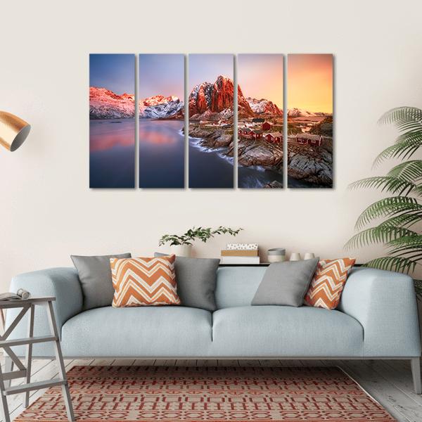 Sunrise Over Hamnoy In Lofoten Islands Norway Canvas Wall Art-5 Horizontal-Gallery Wrap-22" x 12"-Tiaracle