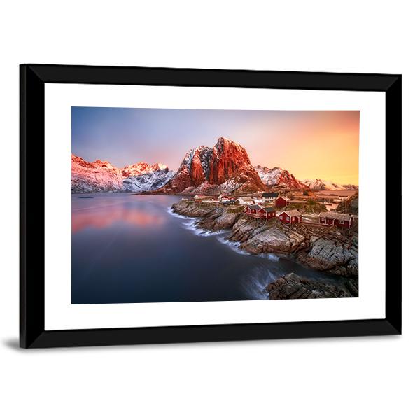 Sunrise Over Hamnoy In Lofoten Islands Norway Canvas Wall Art-3 Horizontal-Gallery Wrap-25" x 16"-Tiaracle