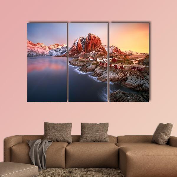 Sunrise Over Hamnoy In Lofoten Islands Norway Canvas Wall Art-3 Horizontal-Gallery Wrap-37" x 24"-Tiaracle