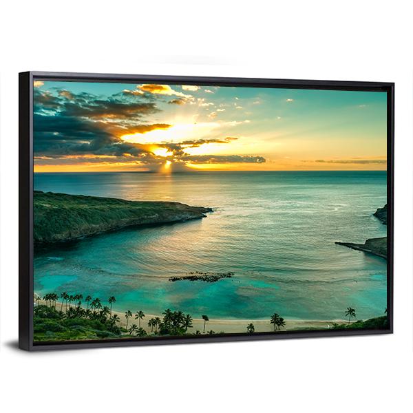Sunrise Over Hanauma Bay On Oahu In Hawaii Canvas Wall Art-3 Horizontal-Gallery Wrap-25&quot; x 16&quot;-Tiaracle