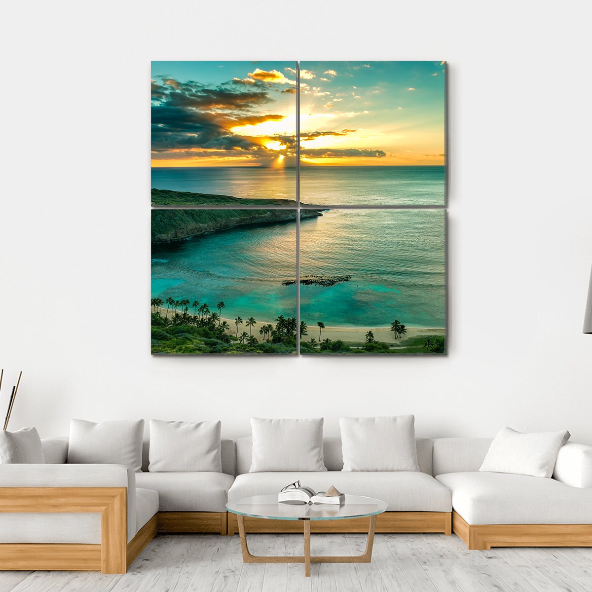 Sunrise Over Hanauma Bay On Oahu In Hawaii Canvas Wall Art-4 Square-Gallery Wrap-17" x 17"-Tiaracle